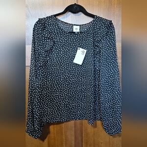 CAbi Sinatra Black and White Polka Dot Blouse